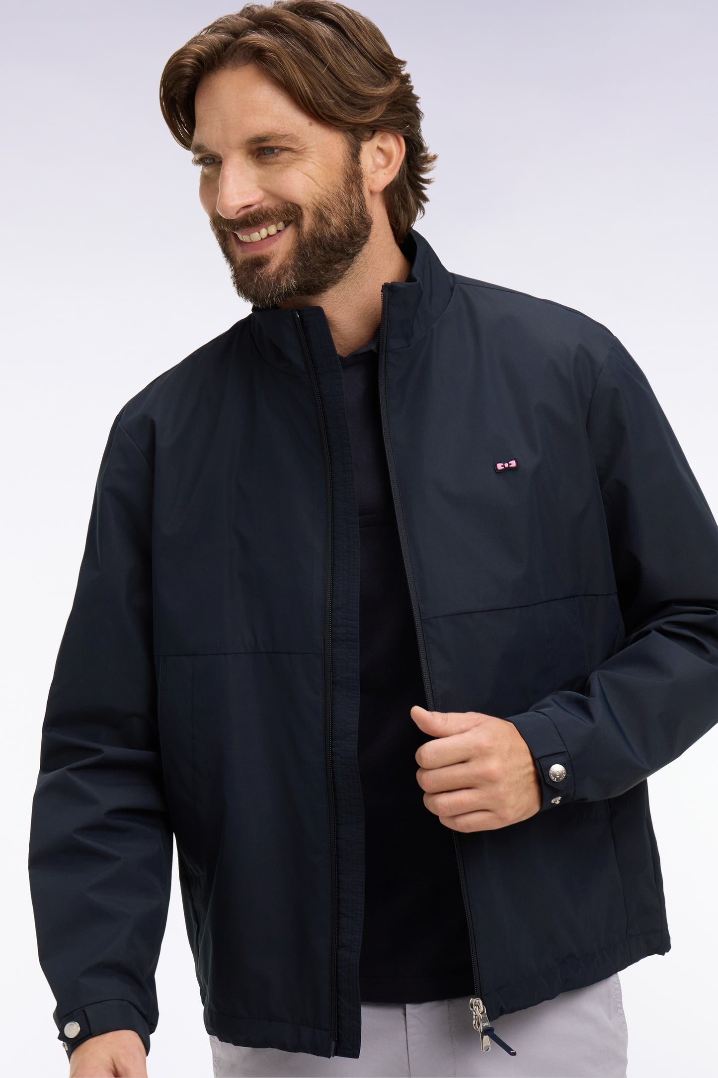 Navy nylon windbreaker