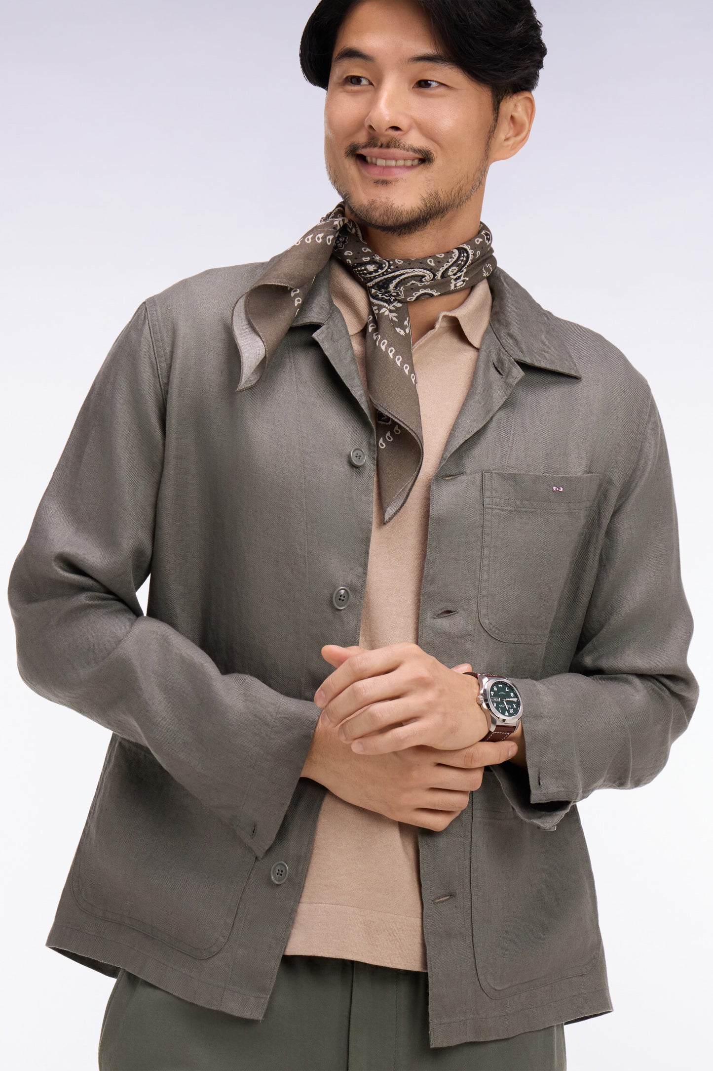 Khaki linen and cotton overshirt