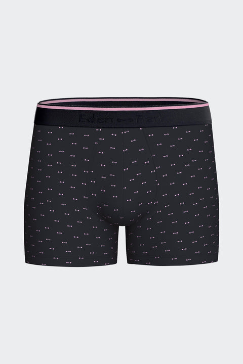 Boxer shorts in navy stretch cotton jersey with micro-patterned bow ties - Image 1
