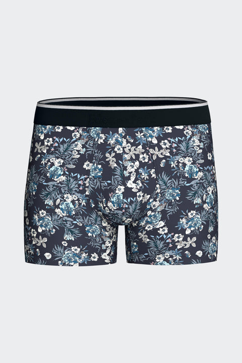 Boxer en jersey de coton stretch marine à motif floral - Image 1