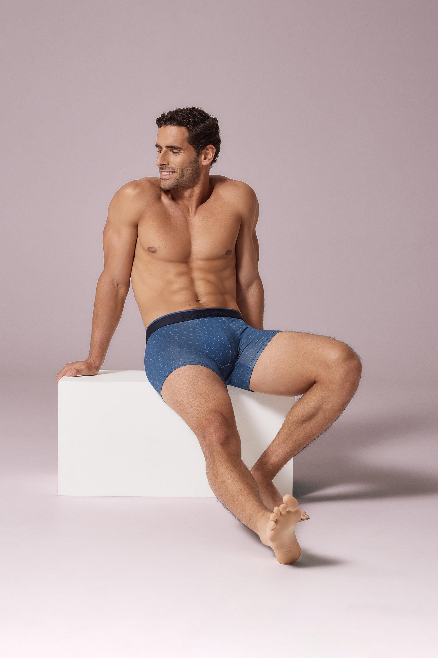 Pack of two boxers in plain blue stretch cotton jersey with micropatterns