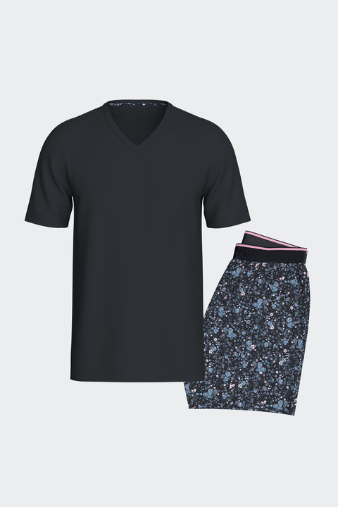 Pyjama court en coton marine short imprimé - Image 1