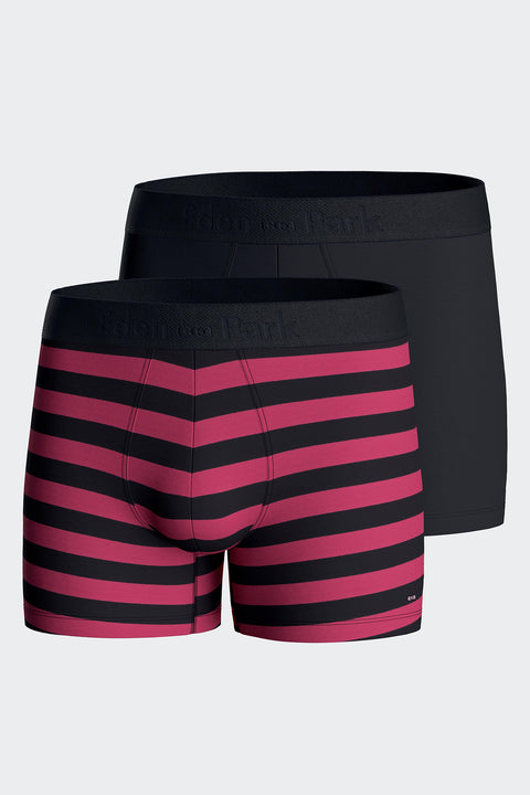 Set of two plain and ringed boxer shorts in navy and fuchsia stretch cotton jersey - Image 1