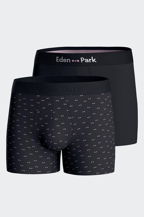 Set of two boxer shorts in navy stretch cotton jersey with micropatterns - Image 1