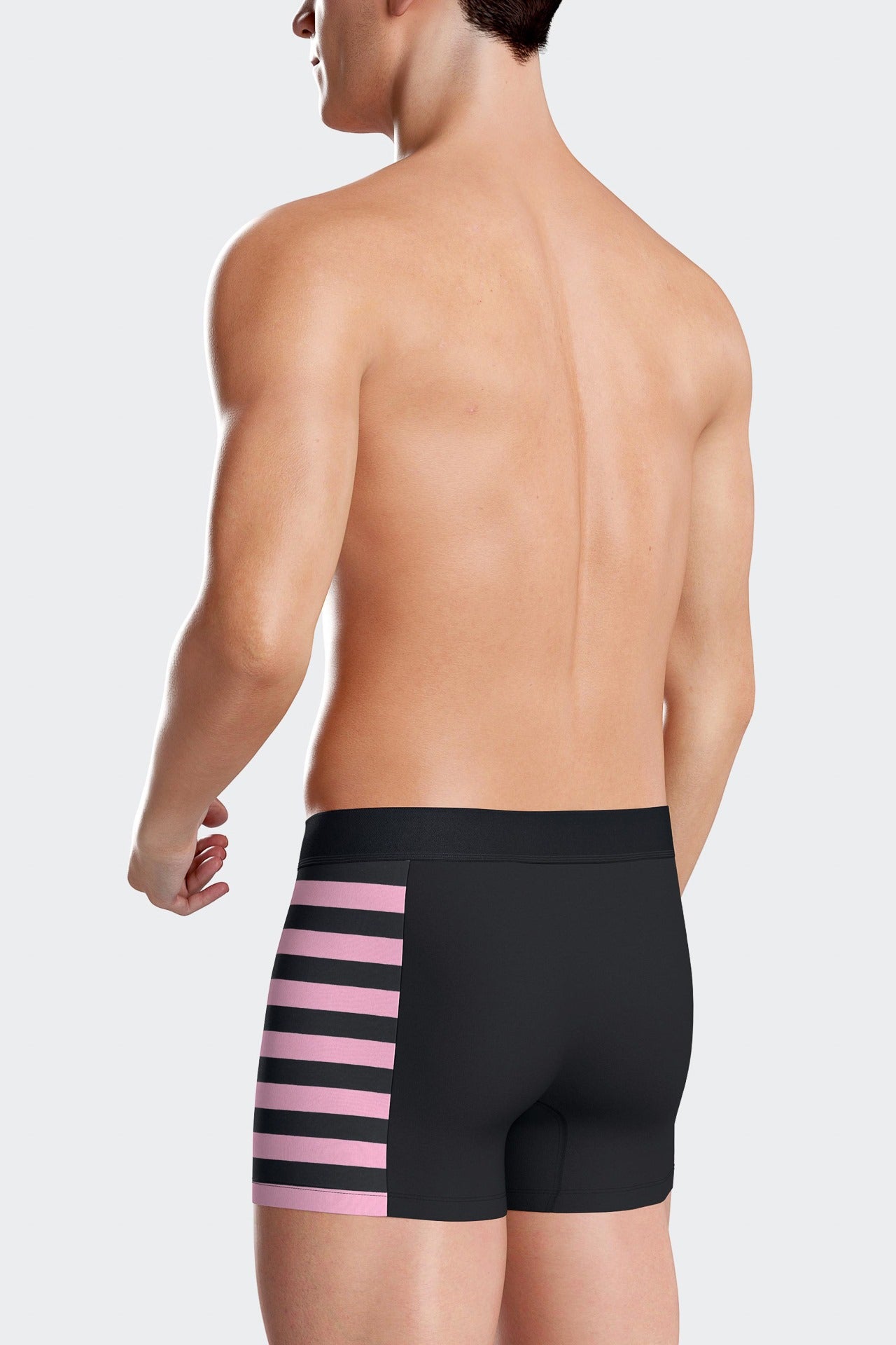 Set of 2 navy blue stretch cotton boxers with pink stripes