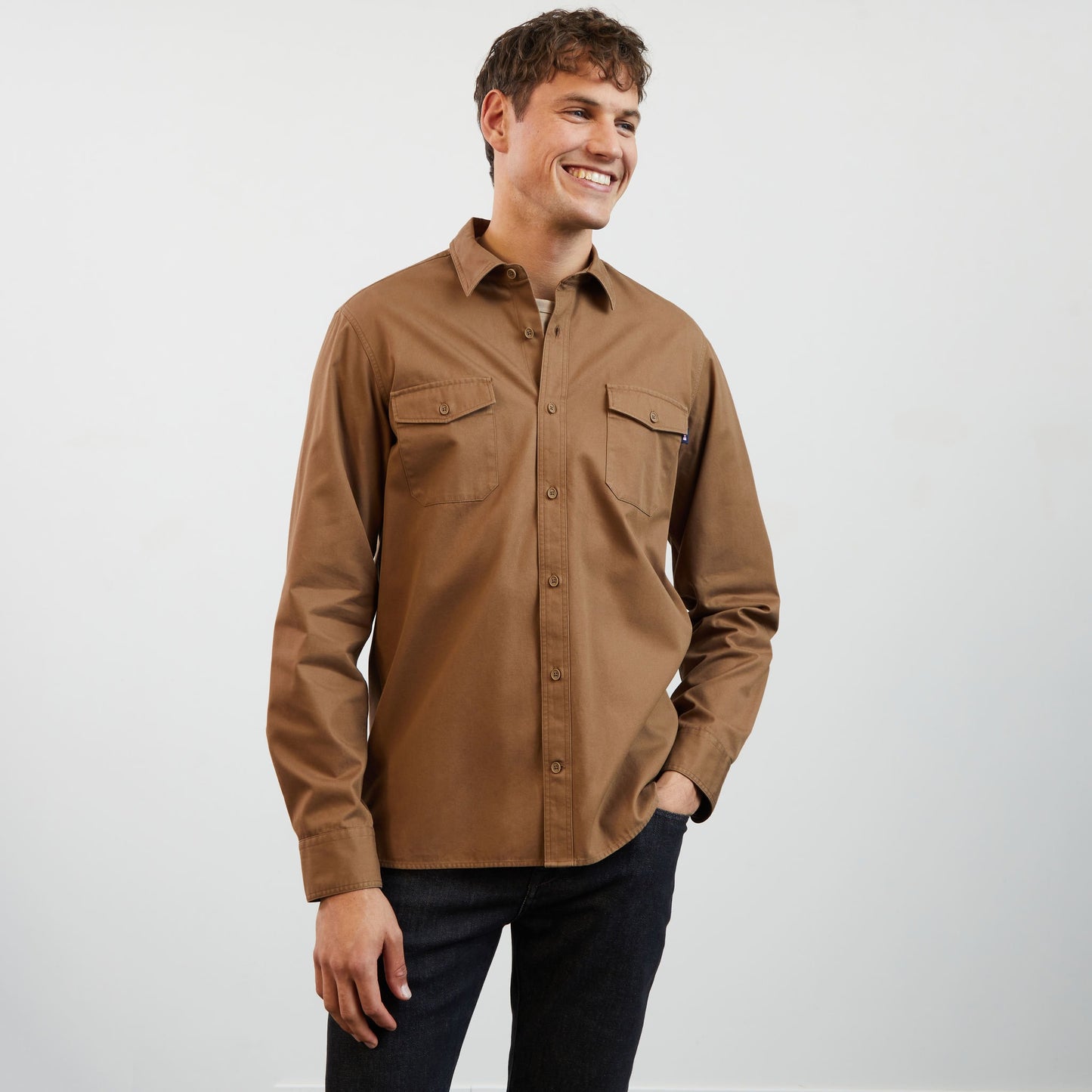 Plain dark beige twill shirt