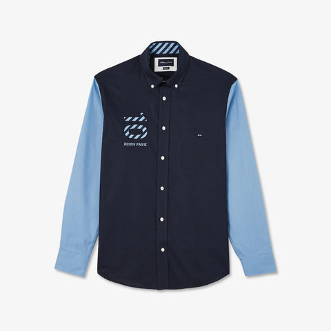 Blue colourblock shirt with no. 10 embroidery - Image 2