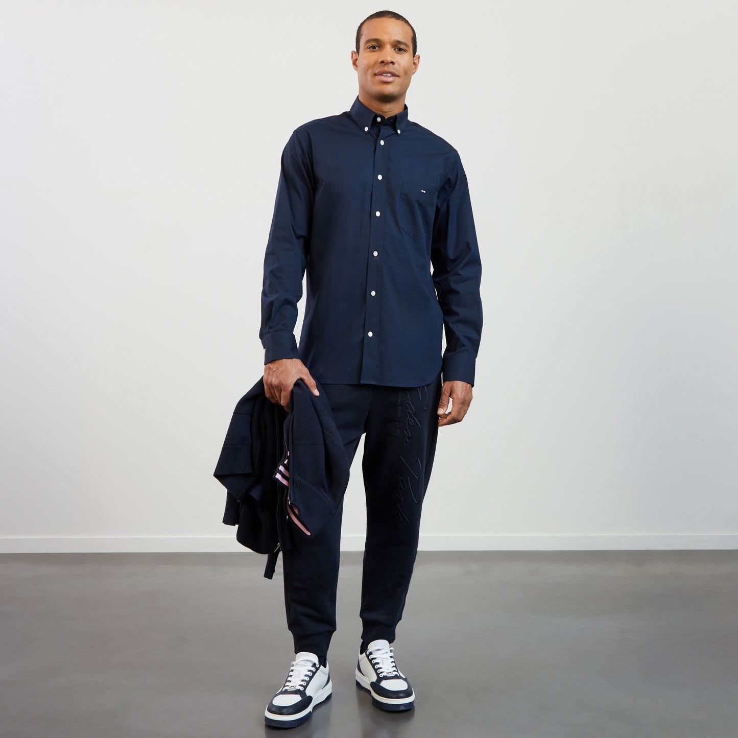 Navy blue shirt with floral detail