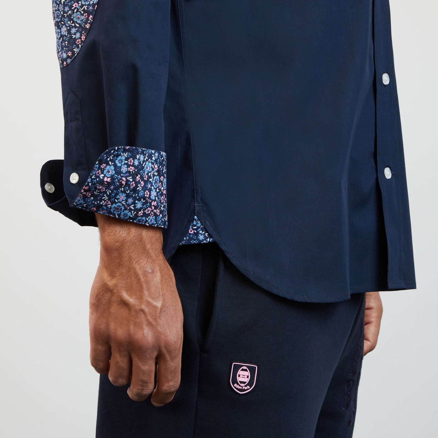 Navy blue shirt with floral detail