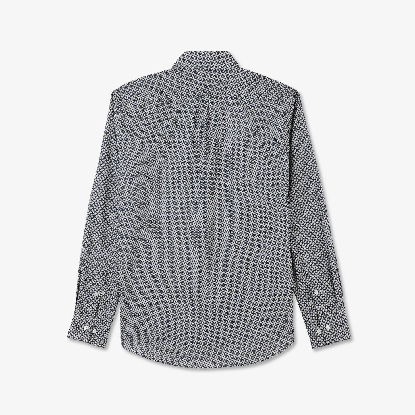 Dark blue straight-cut cotton shirt with exclusive print