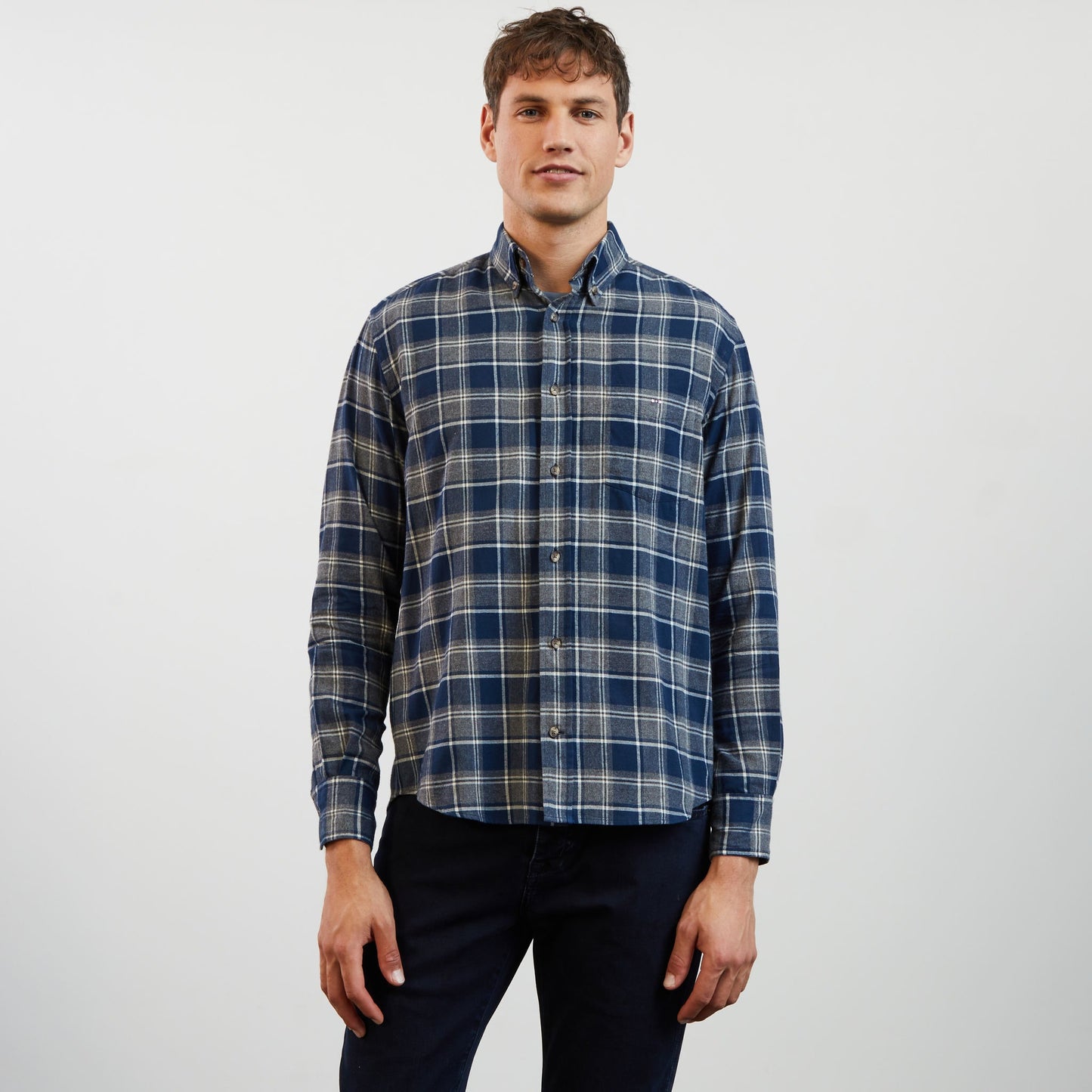 Dark blue chequered flannel shirt