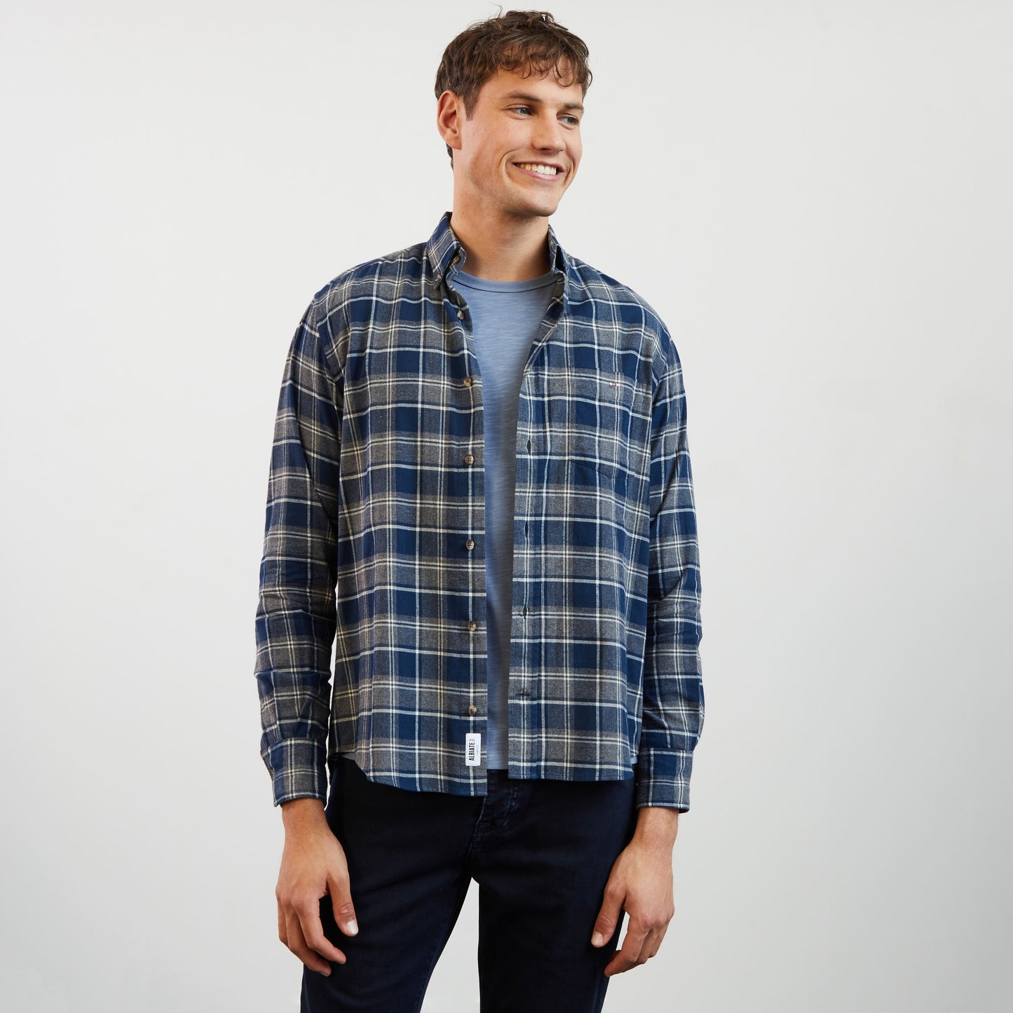 Dark blue chequered flannel shirt