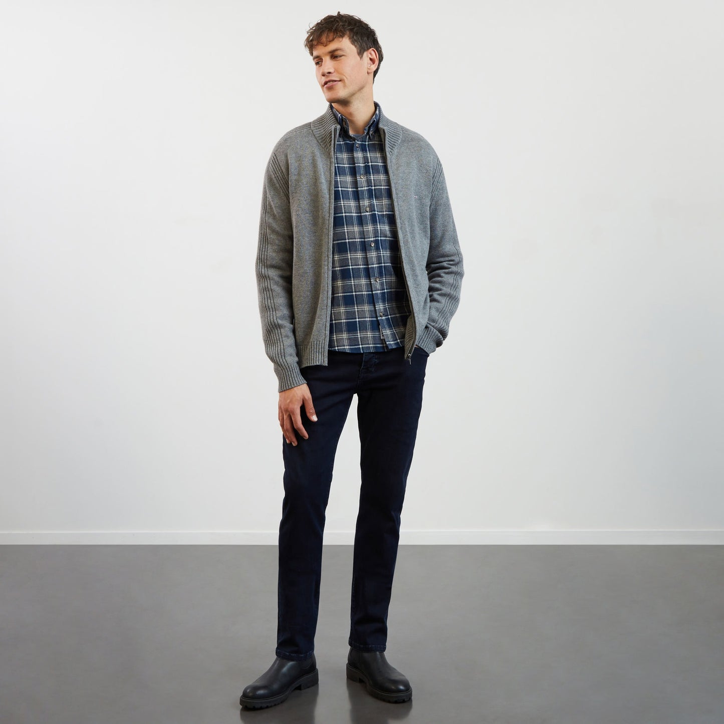 Dark blue chequered flannel shirt