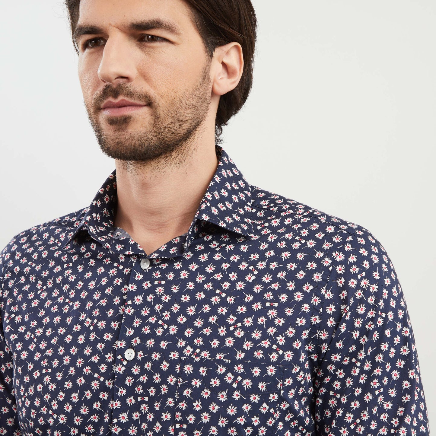 Navy blue shirt with exclusive floral print