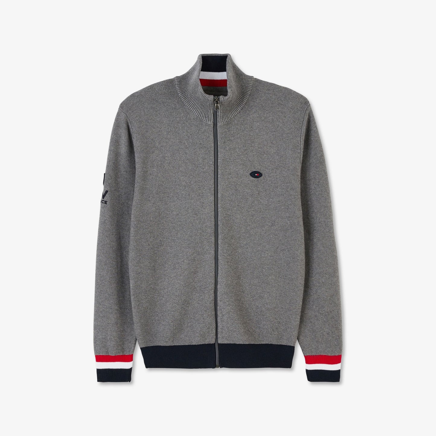 Grey cardigan with tricolour back