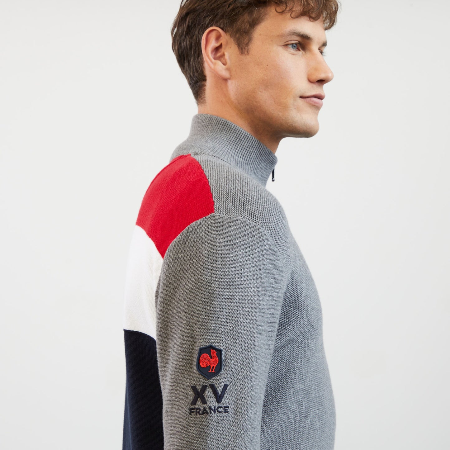 Grey cardigan with tricolour back