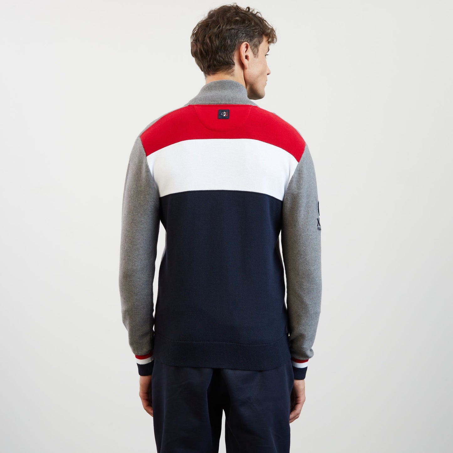 Grey cardigan with tricolour back