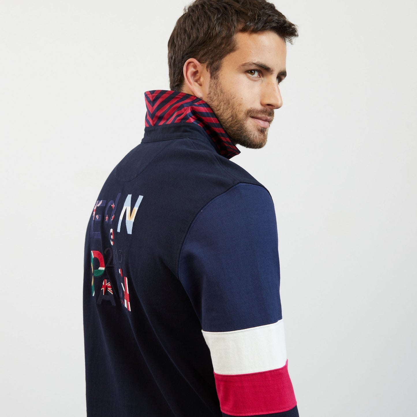Dark blue colourblock rugby shirt with 2023 embroidery