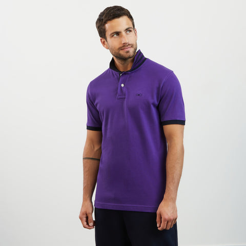 Purple short-sleeved slim-fit polo shirt with contrasting detail - Image 3