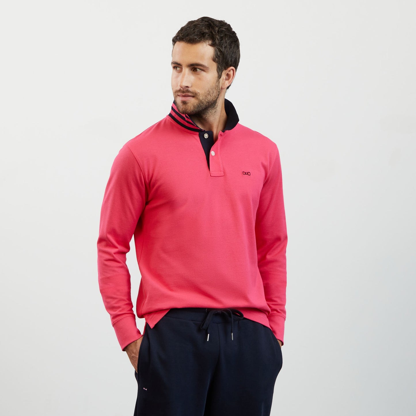 Pink long-sleeved polo shirt