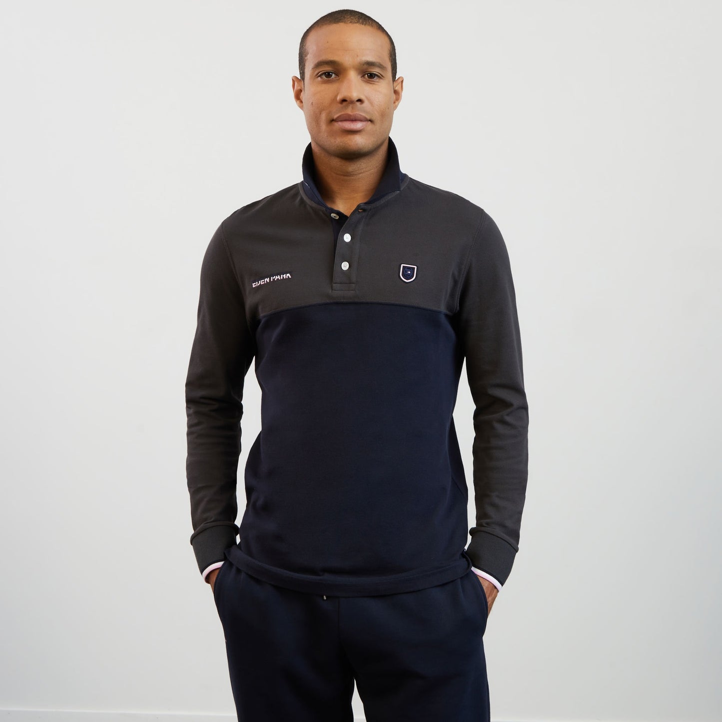 Dark brown colourblock polo shirt with Eden Park embroidery