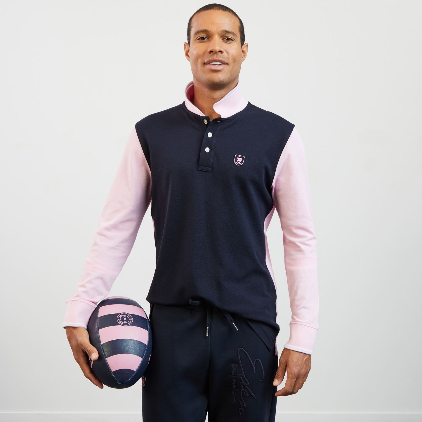 Long-sleeved colourblock polo shirt