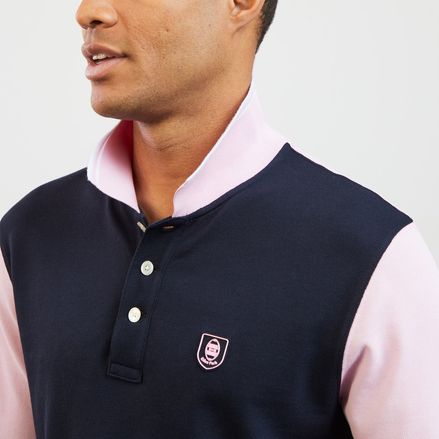 Long-sleeved colourblock polo shirt