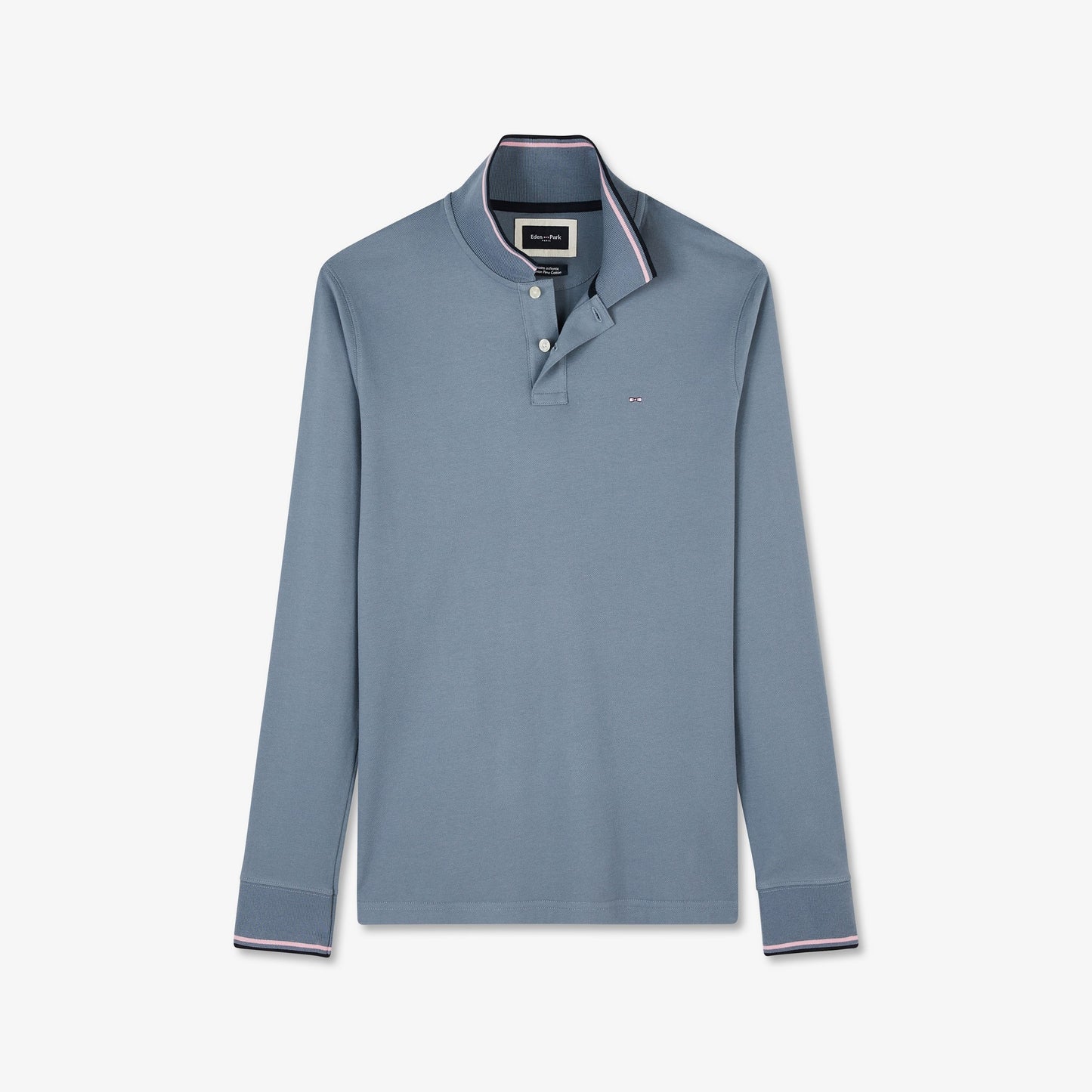 Blue long-sleeved polo shirt