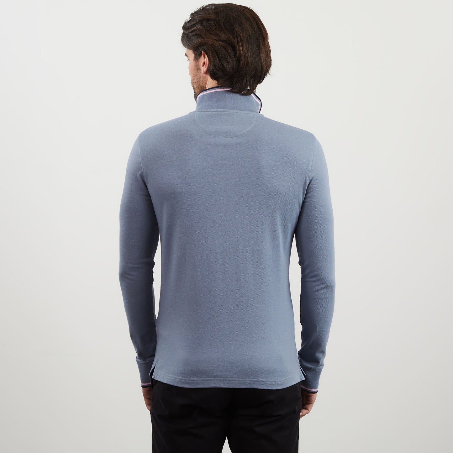 Blue long-sleeved polo shirt