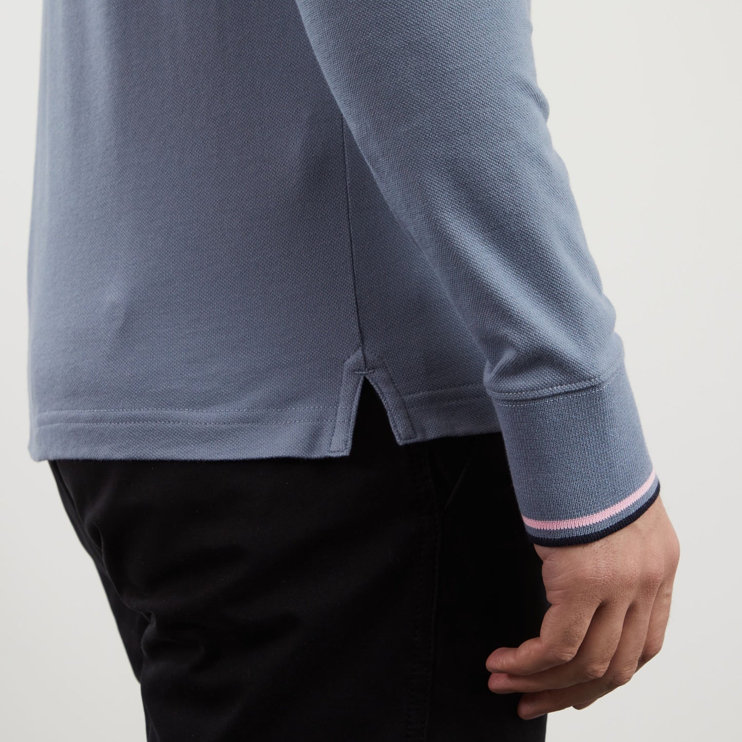 Blue long-sleeved polo shirt