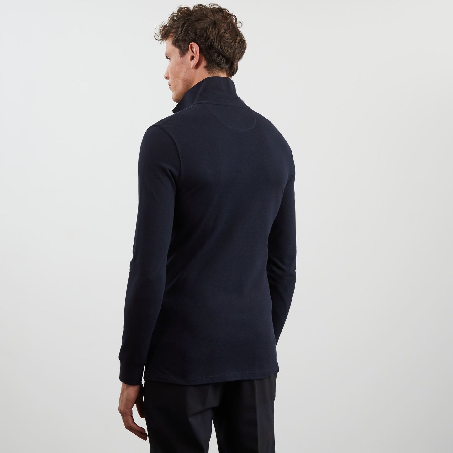 Navy blue long-sleeved polo shirt