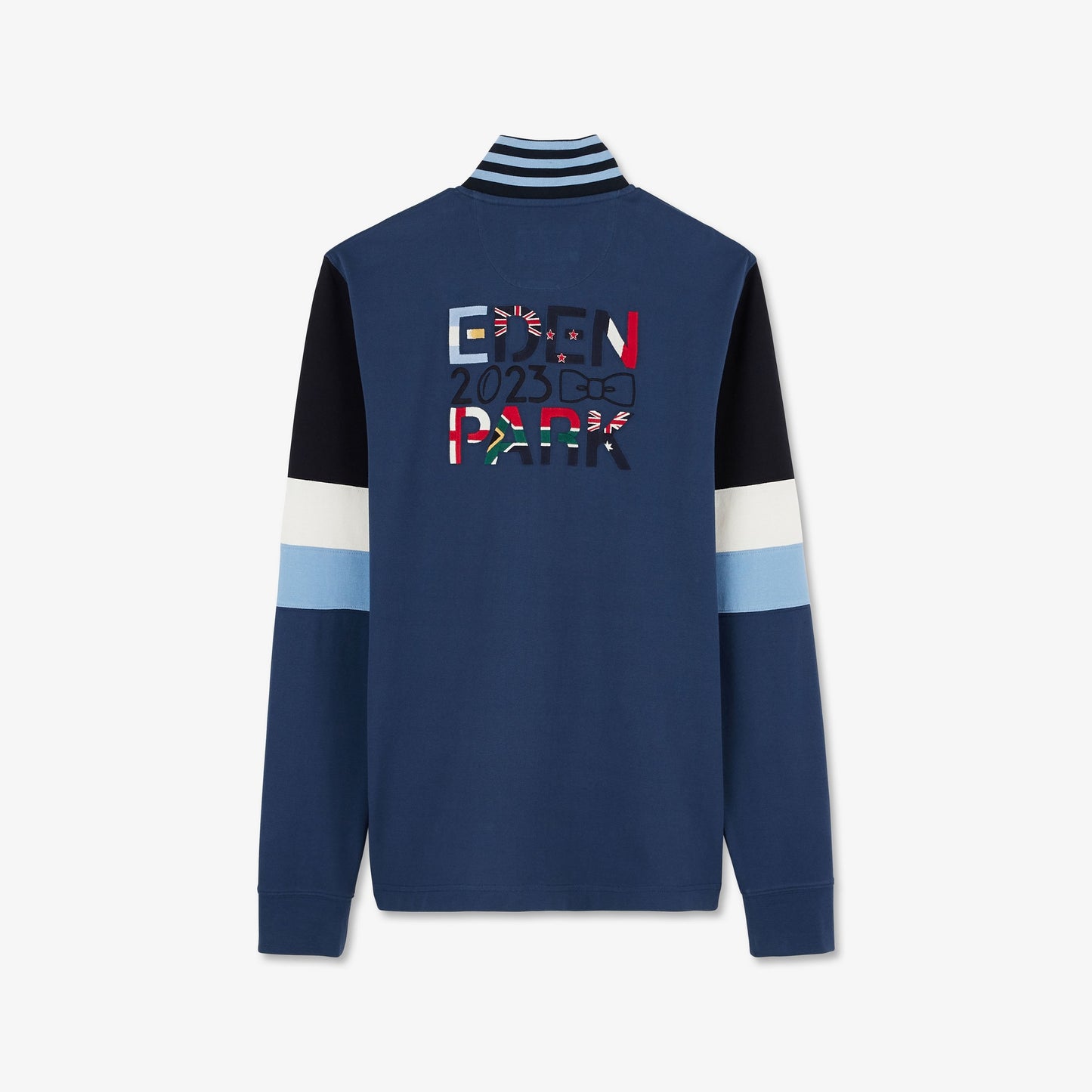 Blue colourblock polo shirt with 2023 embroidery