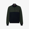 Dark green zip-neck colourblock jumper