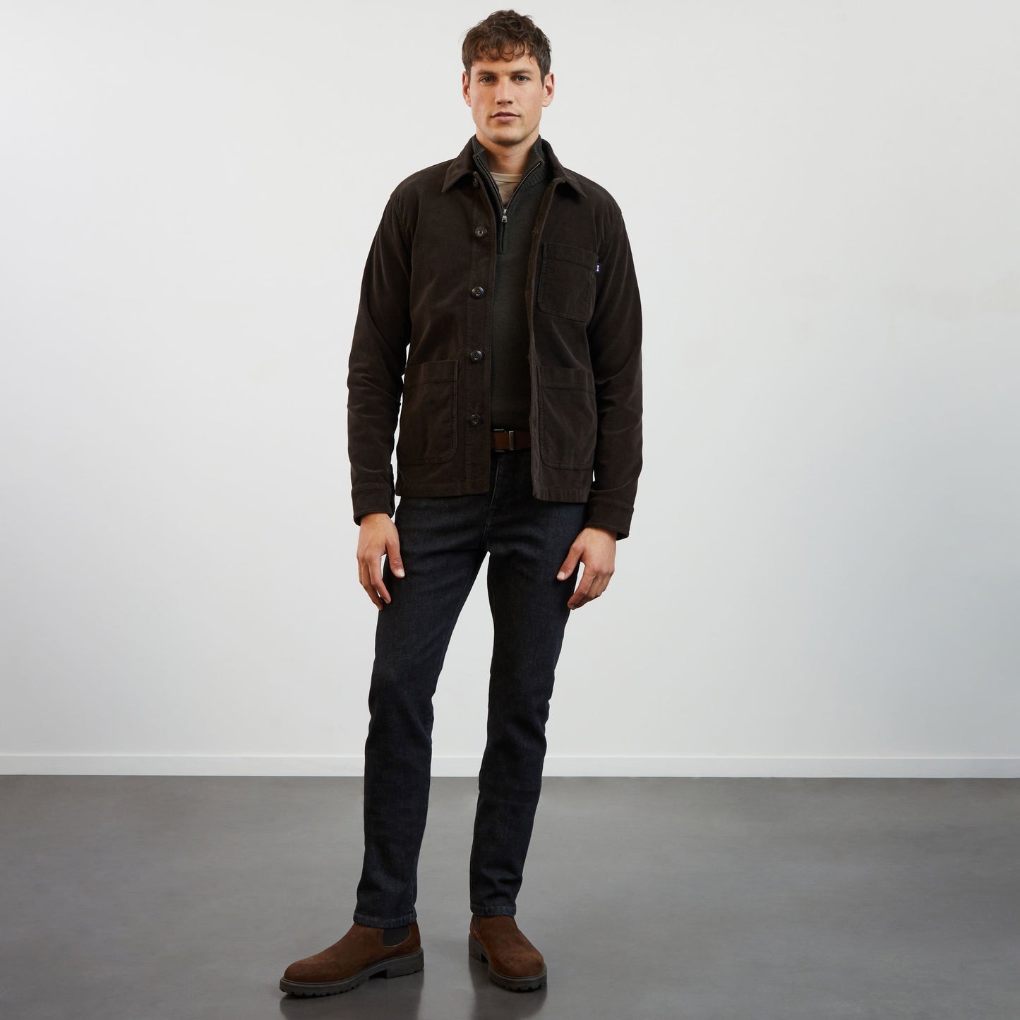 Khaki zip-neck jumper in combination knit
