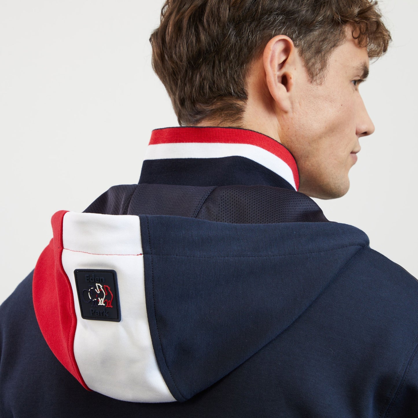 Navy blue colourblock hooded zip sweatshirt