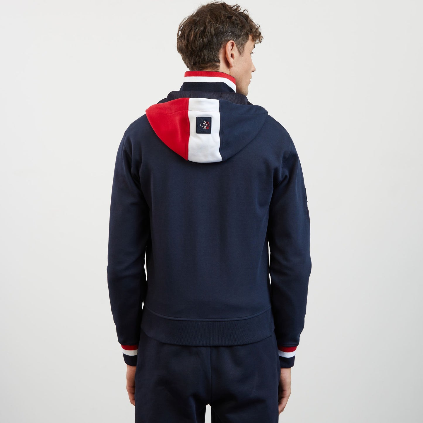 Navy blue colourblock hooded zip sweatshirt
