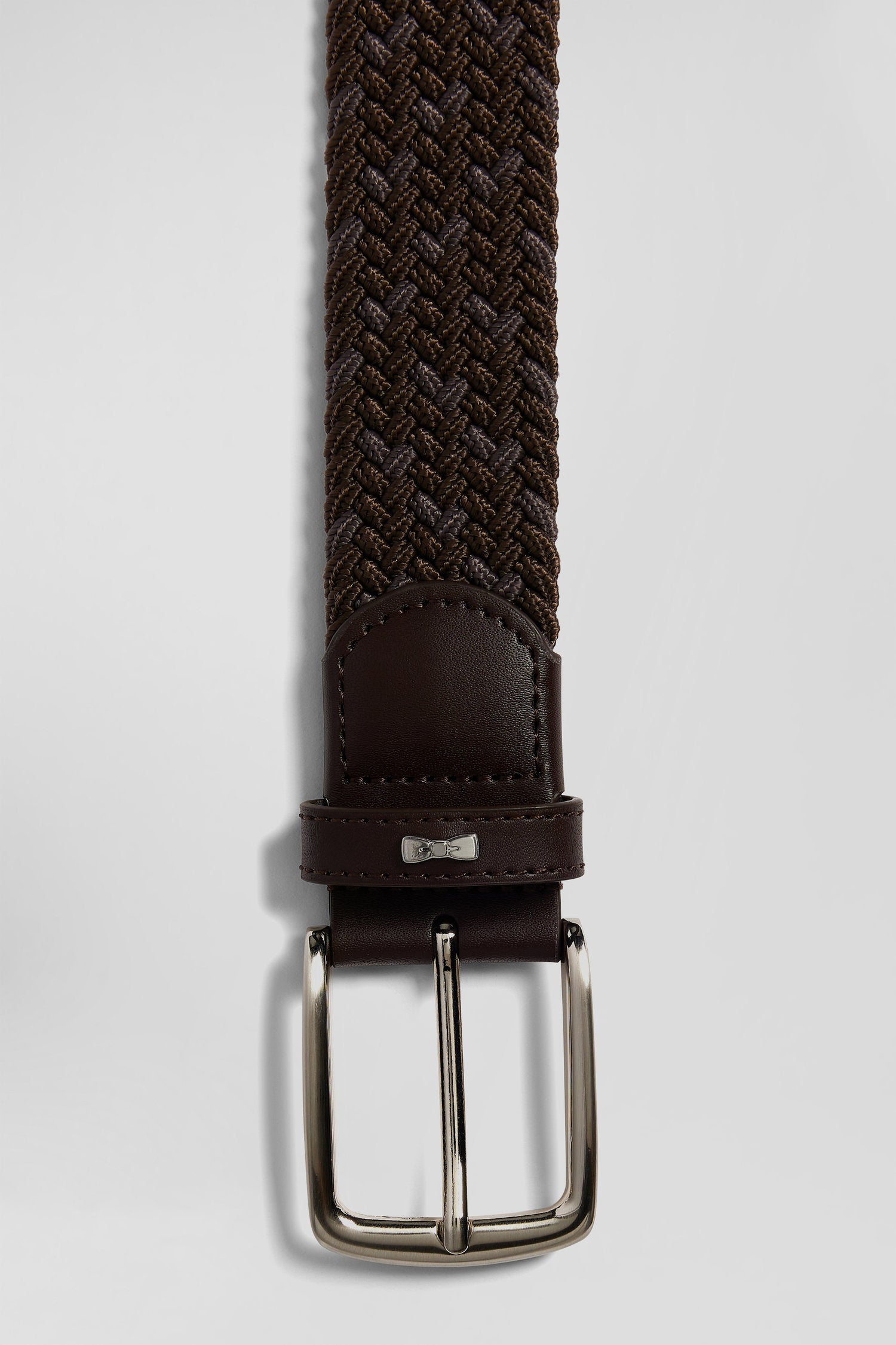 Brown braided belt with silver metal buckle