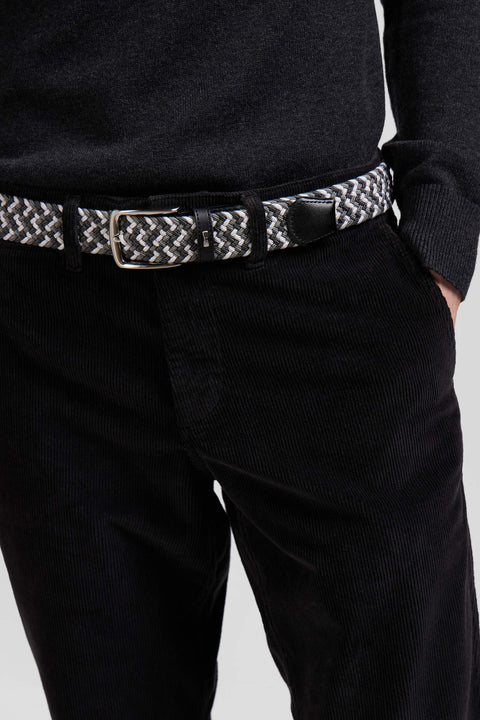 Grey rubber stretch braided belt with silver metal buckle - Image 2