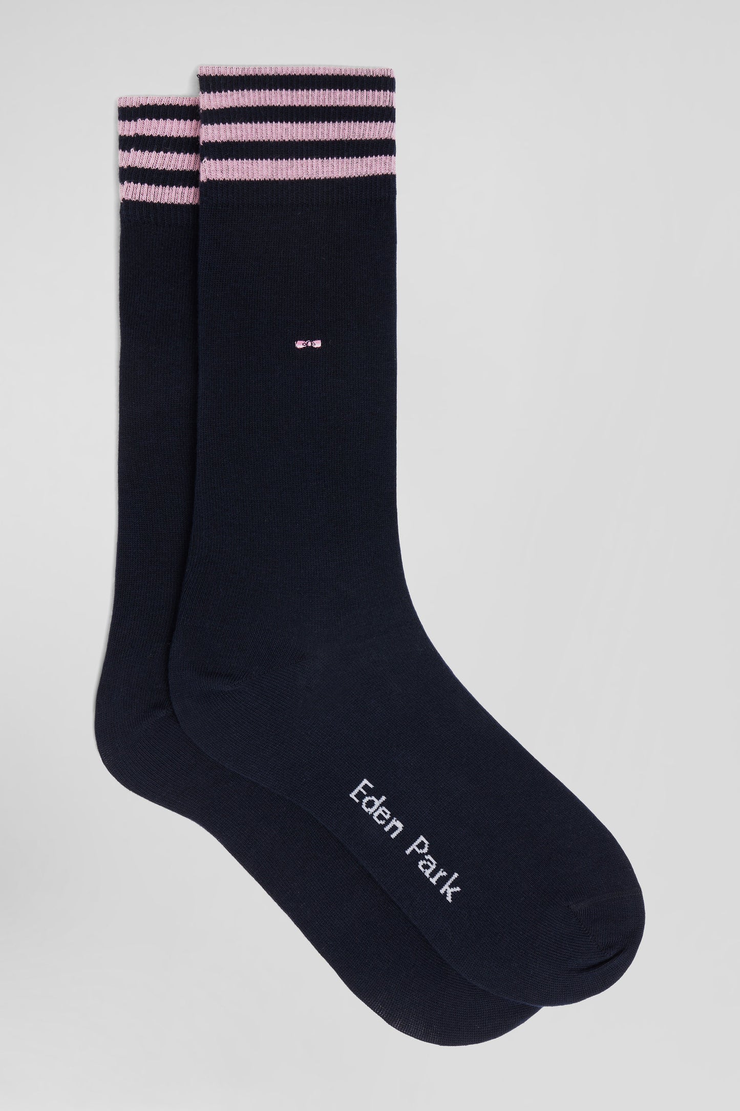 Navy blue socks with striped details in stretch cotton