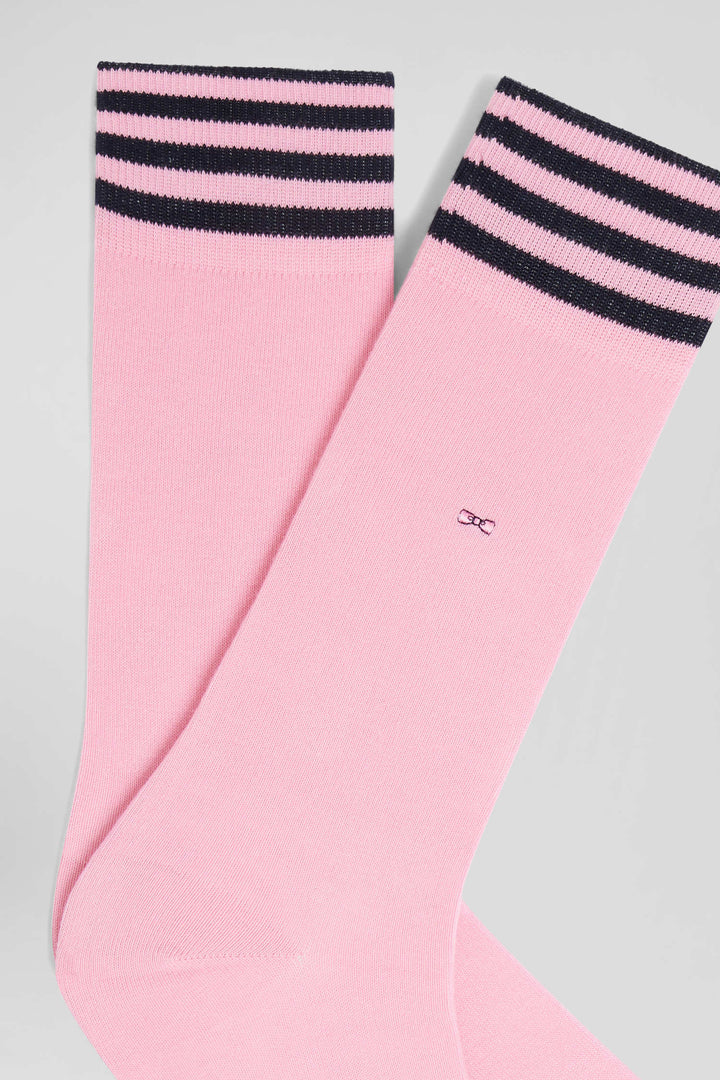 Paire de chaussettes roses à détails cerclés en coton stretch