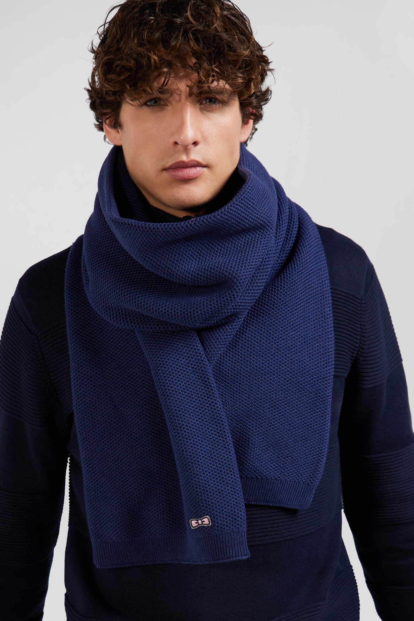 Dark blue plain cotton scarf