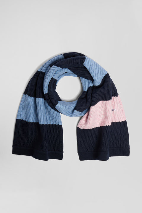 Navy and sky blue striped cotton scarf - Image 1