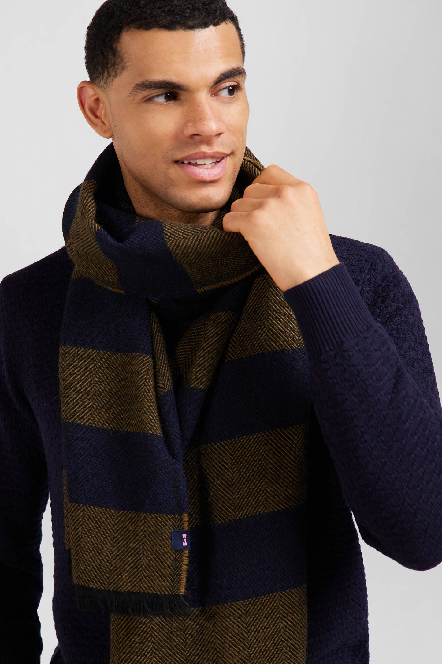 Camel striped mixed wool large scarf