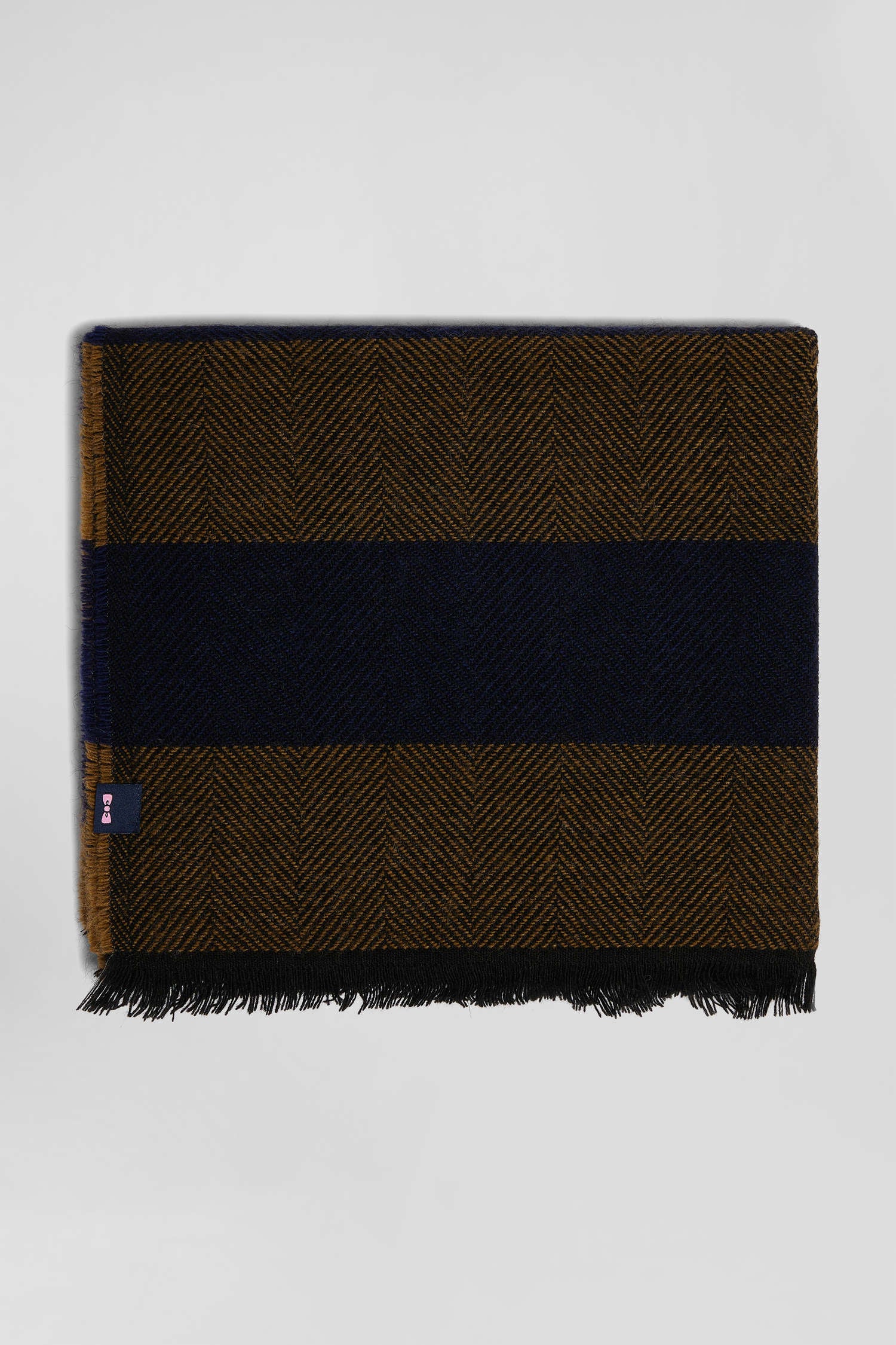 Camel striped mixed wool large scarf