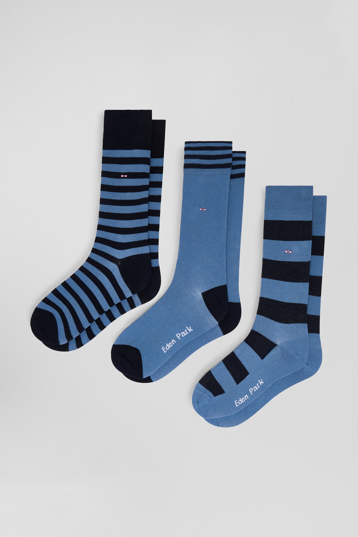 Lot de 3 paires de chaussettes cerclées bleues en coton stretch