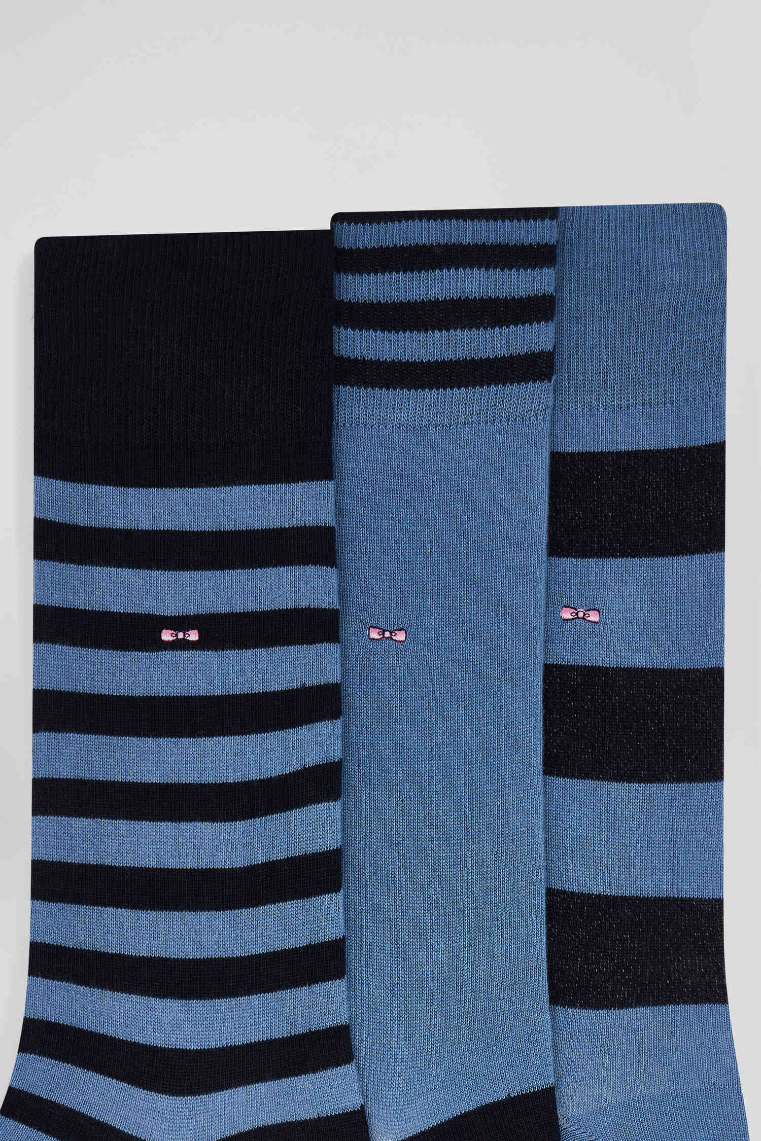 Lot de 3 paires de chaussettes cerclées bleues en coton stretch