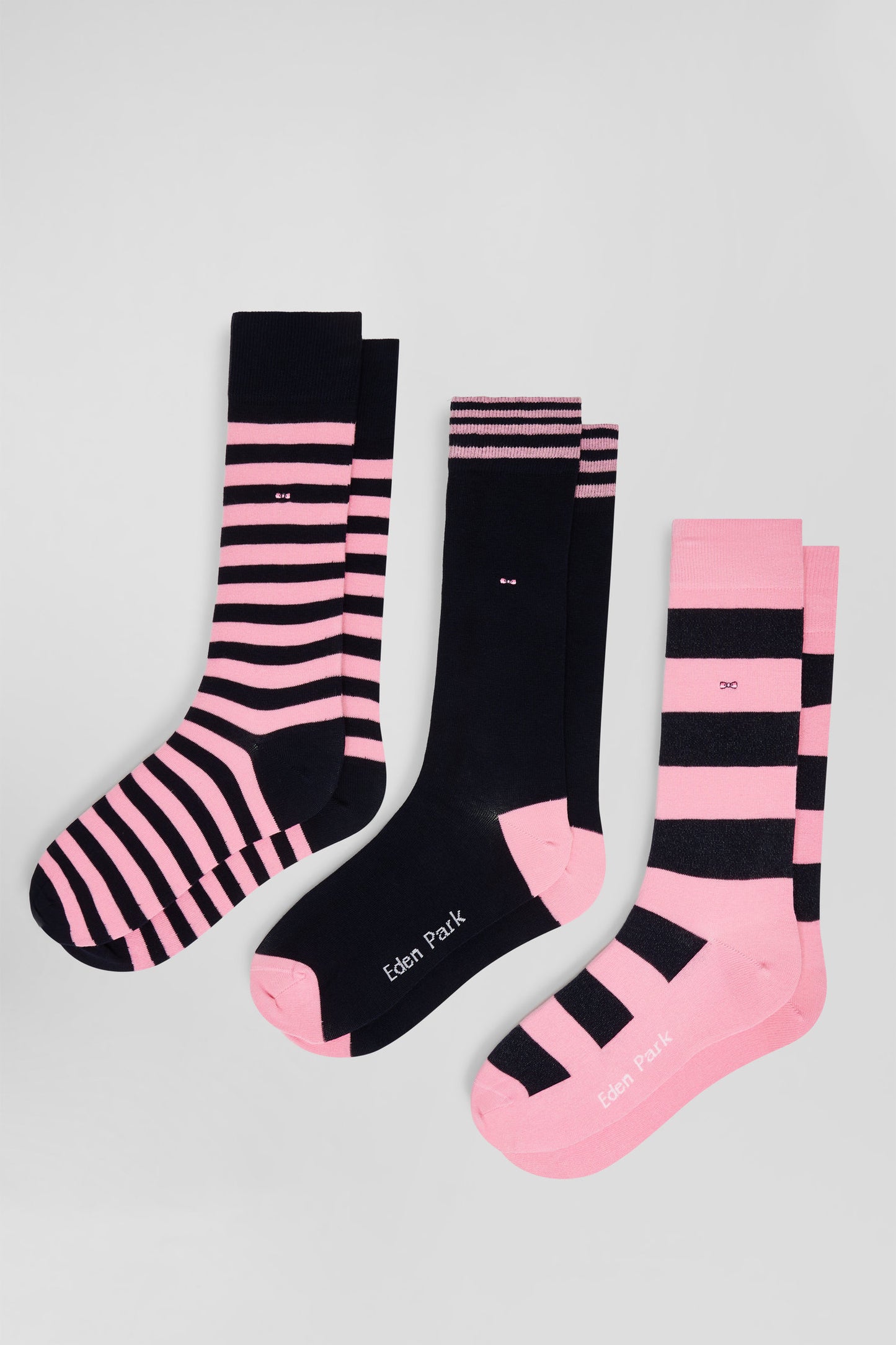 Set of 3 pairs of striped pink stretch cotton socks