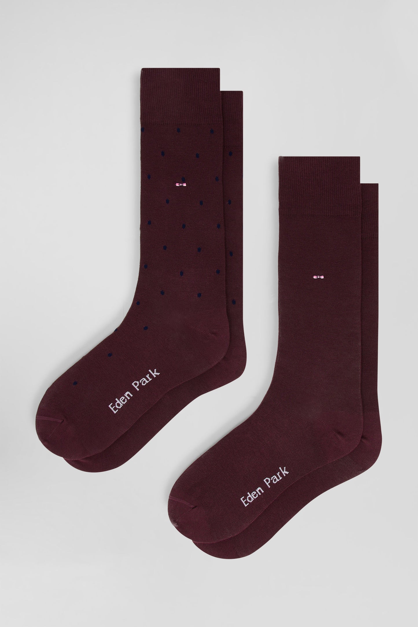 Set of 2 pairs of plain burgundy stretch cotton socks