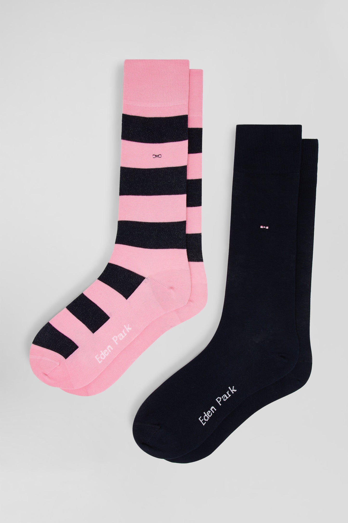 Set of 2 pairs of stretch cotton socks with pink and navy stripes