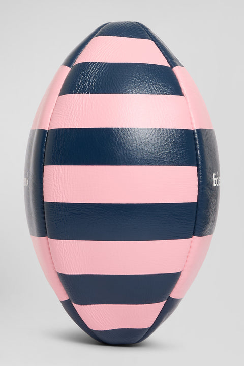 Pink leather rugby ball with striped quarters - Image 2